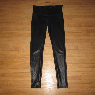 SPANX Black Shiny Faux Leather  Shapewear Leggings Size Medium